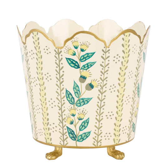 Havers Ivory & Gold Floral Ceramic Bucket Planter – Handcrafted Decorative Tabletop Cachepot (Set of 3 Sizes)