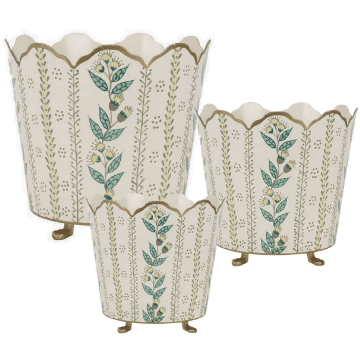 Havers Ivory & Gold Floral Ceramic Bucket Planter – Handcrafted Decorative Tabletop Cachepot (Set of 3 Sizes)