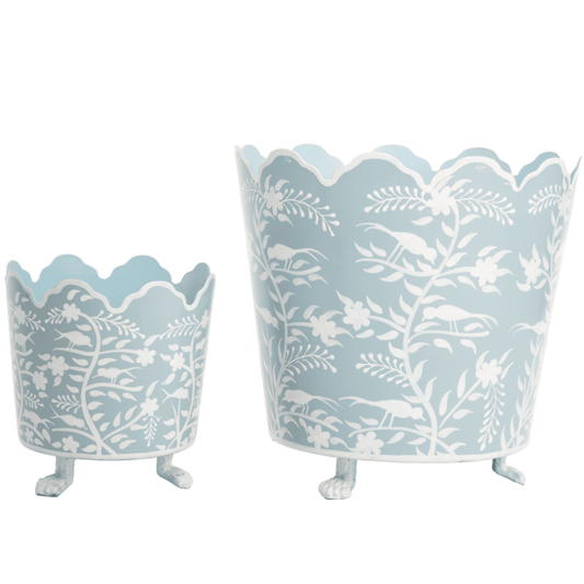 Havers Periwinkle Blue Trellis Ring Handle Bucket Planter – Glazed Ceramic Cachepot