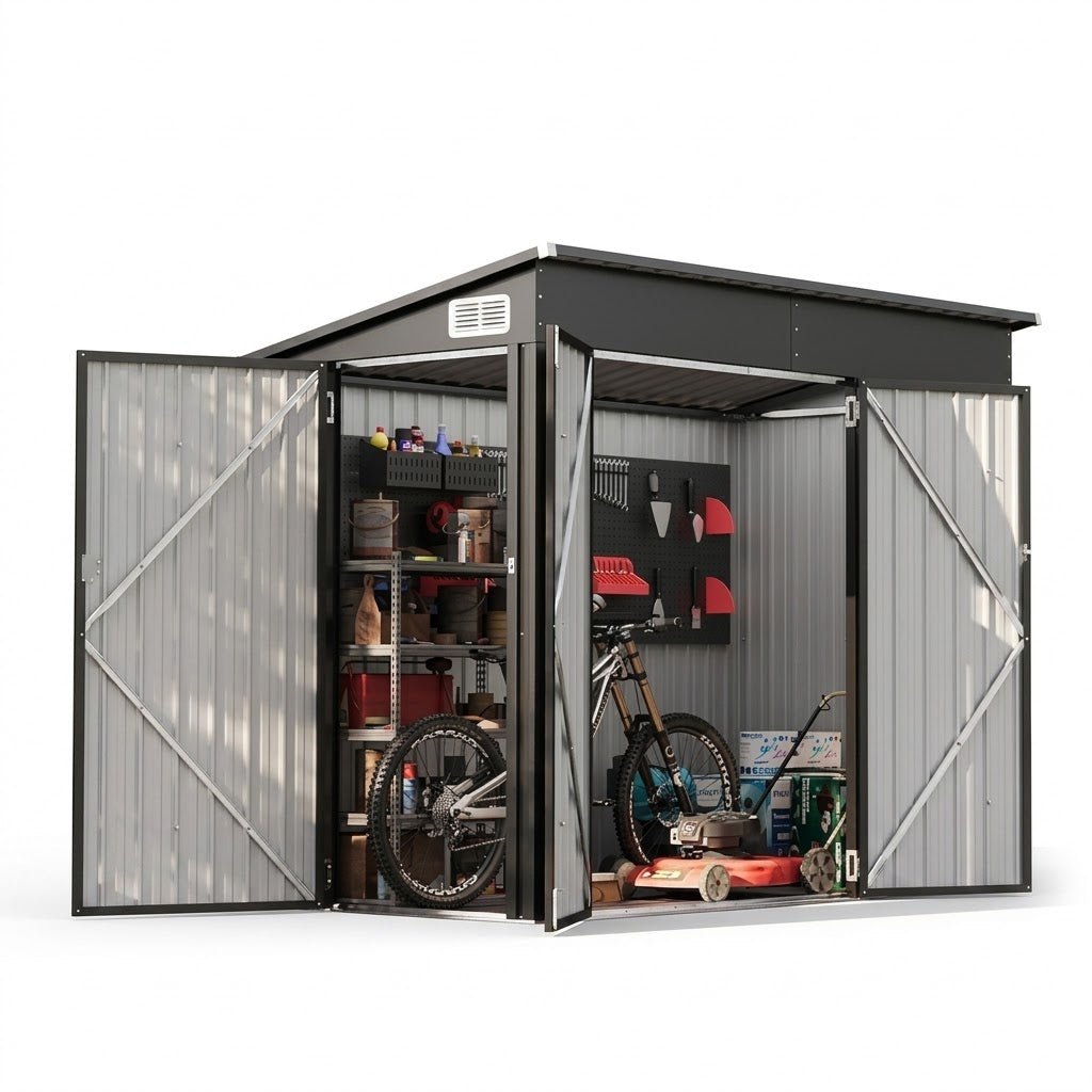 Aoxun 8x4ft Metal Garden Shed Pent Roof, Bike Sheds and Outdoor Storage
