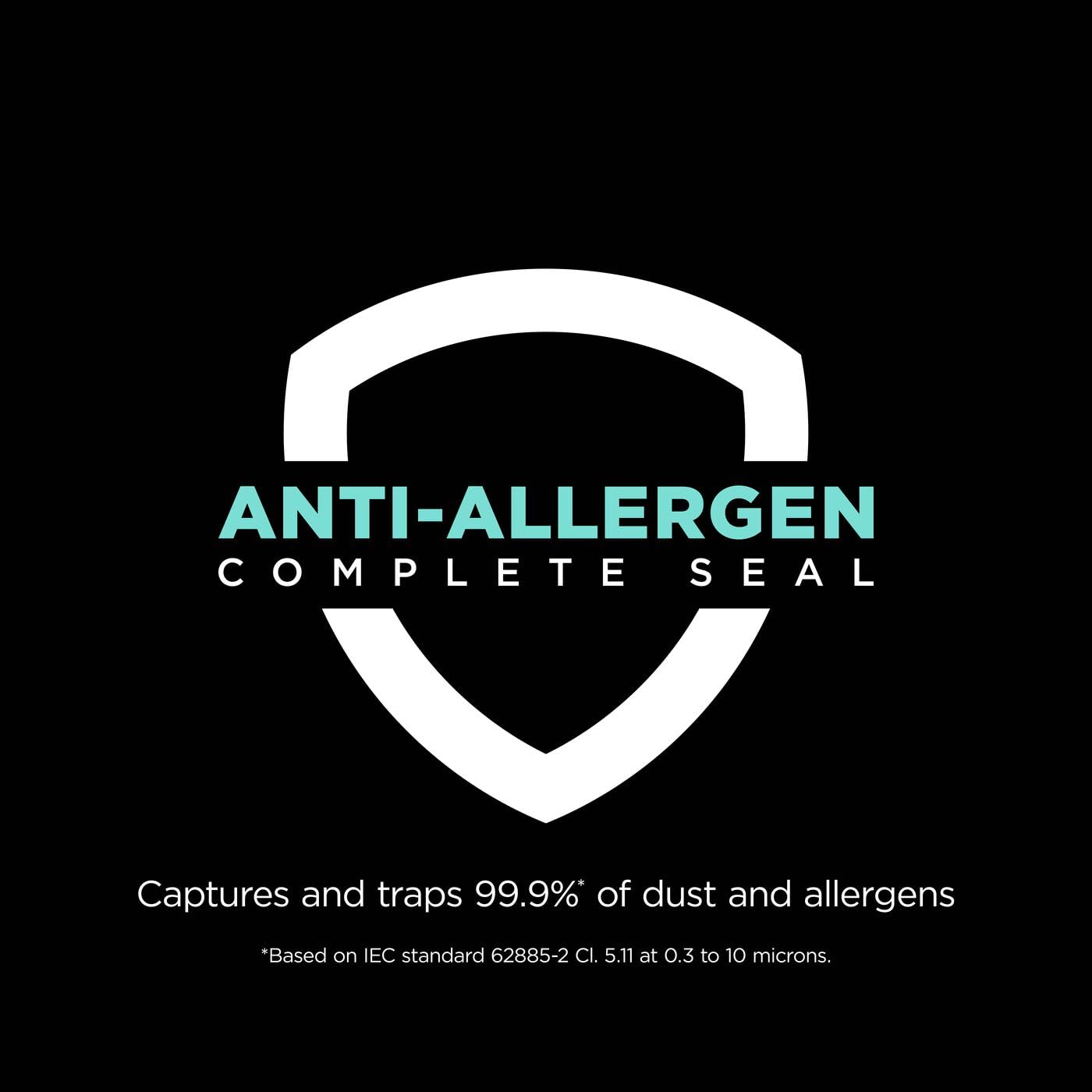 Shield-style graphic labeled 'Anti-Allergen Complete Seal' on a black background.