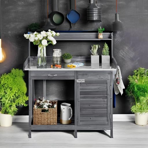 Havers Outdoor Potting Bench Table, Garden Workstation w/Metal