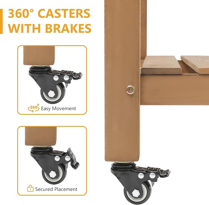 Havers Raised Garden Bed with Lockable Wheels Mobile Elevated Wood Planter, Storage