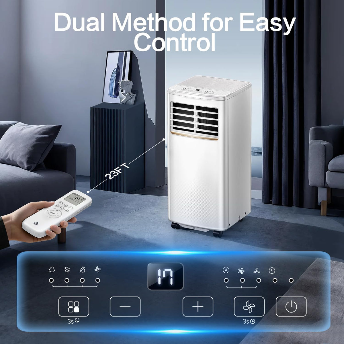 Air Conditioning Unit, 9000 BTU Portable Air Conditioner with 4-in-1 Cooling & Fan & Dehumidifier Function, AC Unit with Digital Display & Remote Control, 24H Timer for Room Up to 25~35 ㎡