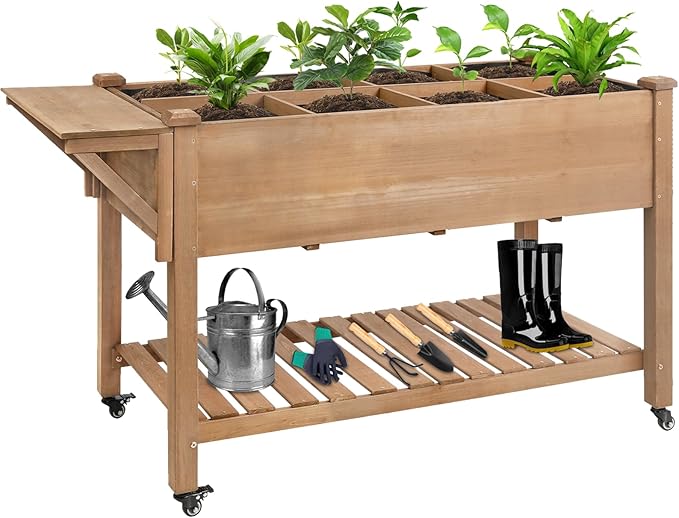 Havers Raised Garden Bed with Lockable Wheels Mobile Elevated Wood Planter, Storage
