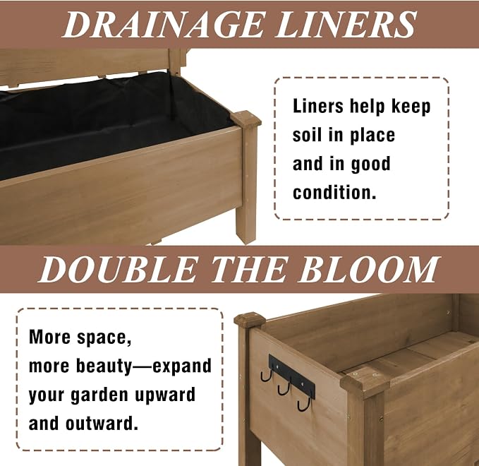 Havers 2-Tier Raised Garden Bed with Legs Outdoor Elevated Garden Box, Storage Shelf