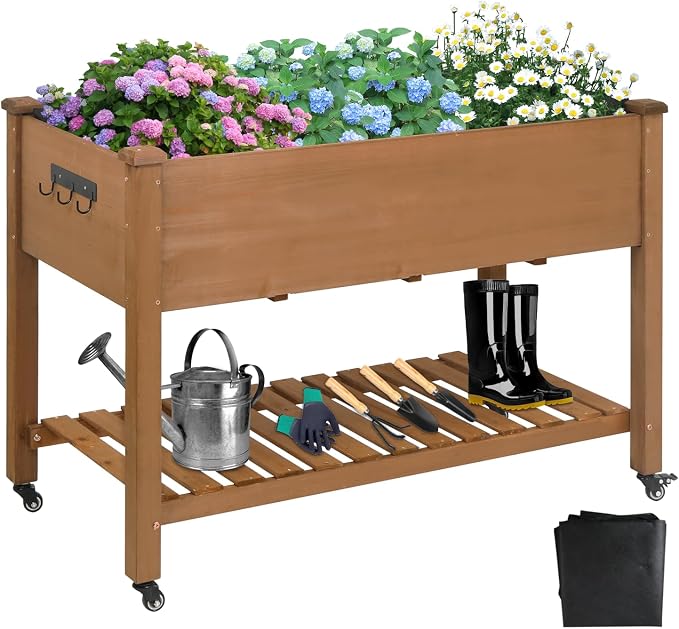Havers Raised Garden Bed with Legs & Wheels –, Outdoor Elevated Planter Box with