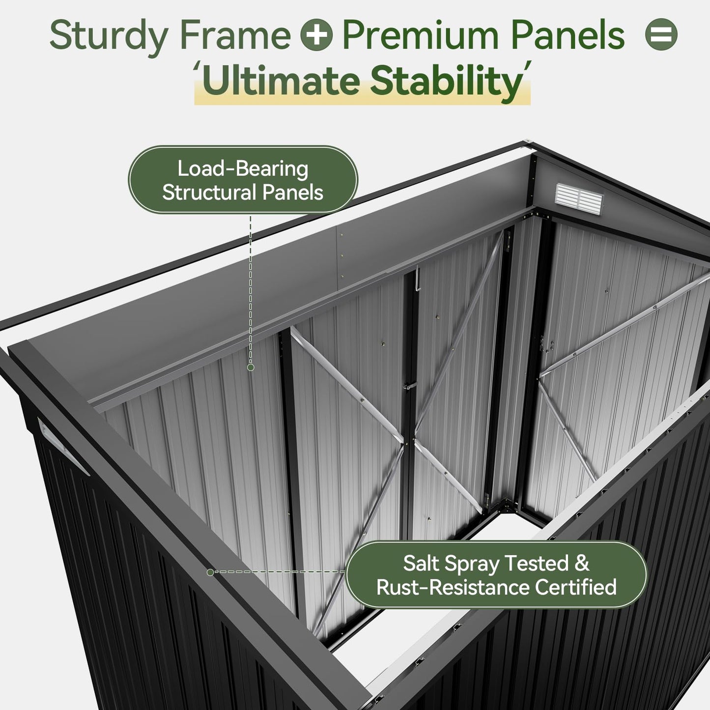 Aoxun 8x4ft Metal Garden Shed Pent Roof, Bike Sheds and Outdoor Storage