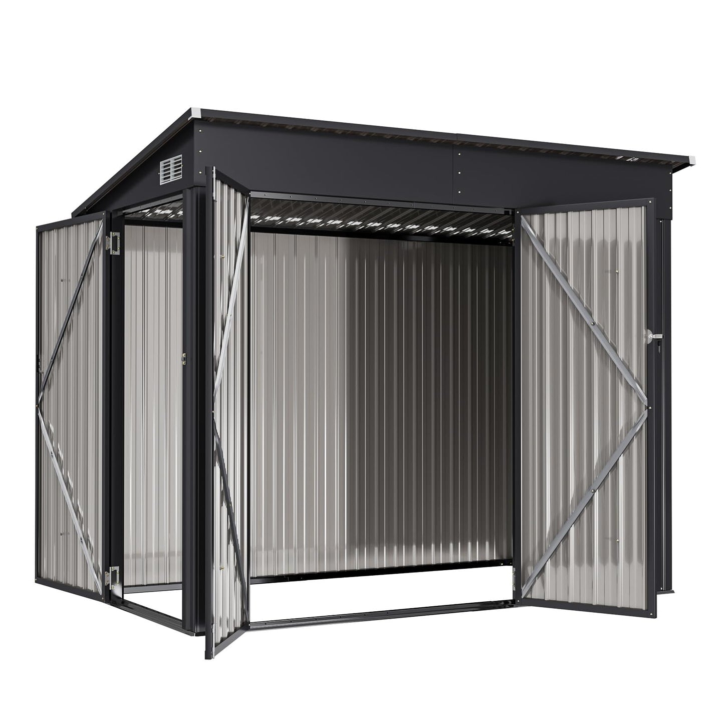 Aoxun 8x4ft Metal Garden Shed Pent Roof, Bike Sheds and Outdoor Storage