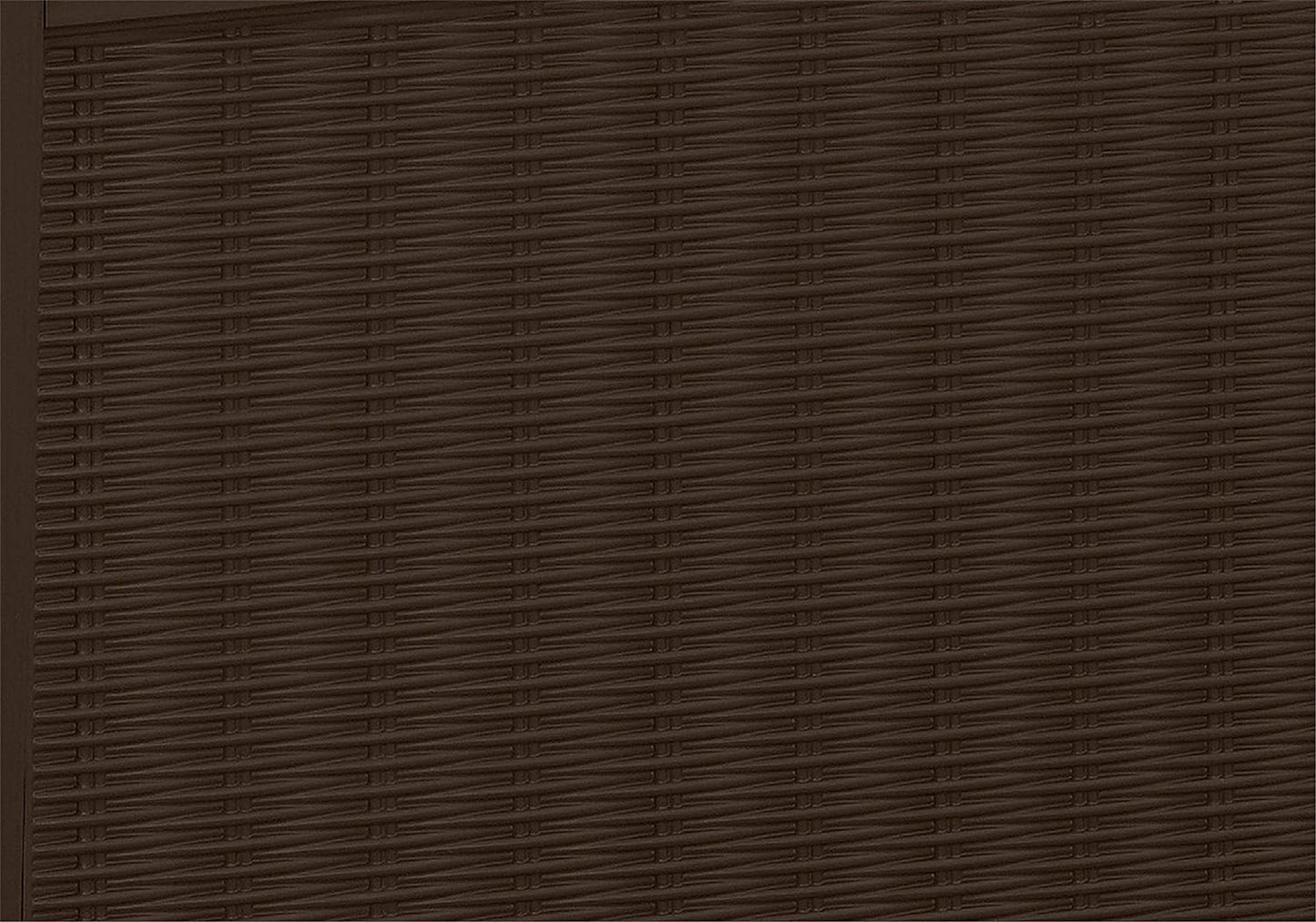 Close-up of brown rattan-effect resin panel showing woven texture