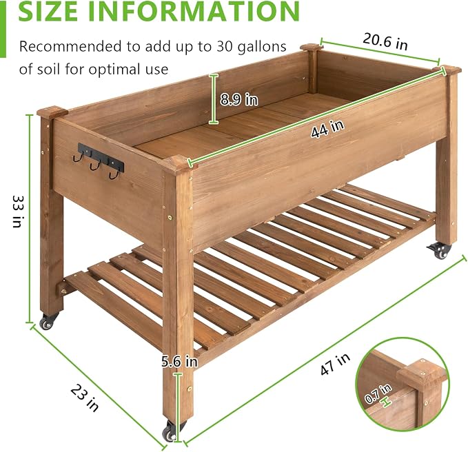 Havers Raised Garden Bed with Legs & Wheels –, Outdoor Elevated Planter Box with