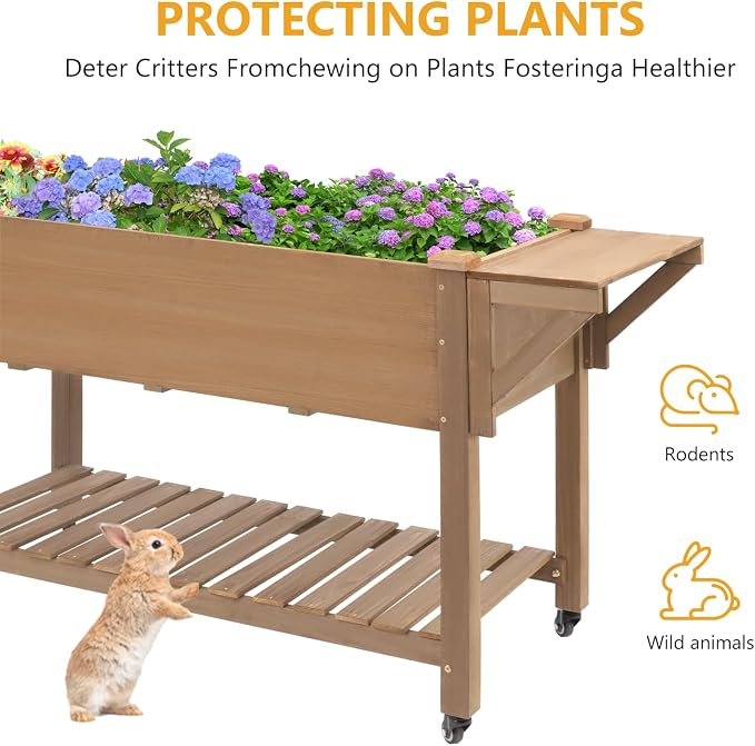 Havers Raised Garden Bed with Lockable Wheels Mobile Elevated Wood Planter, Storage