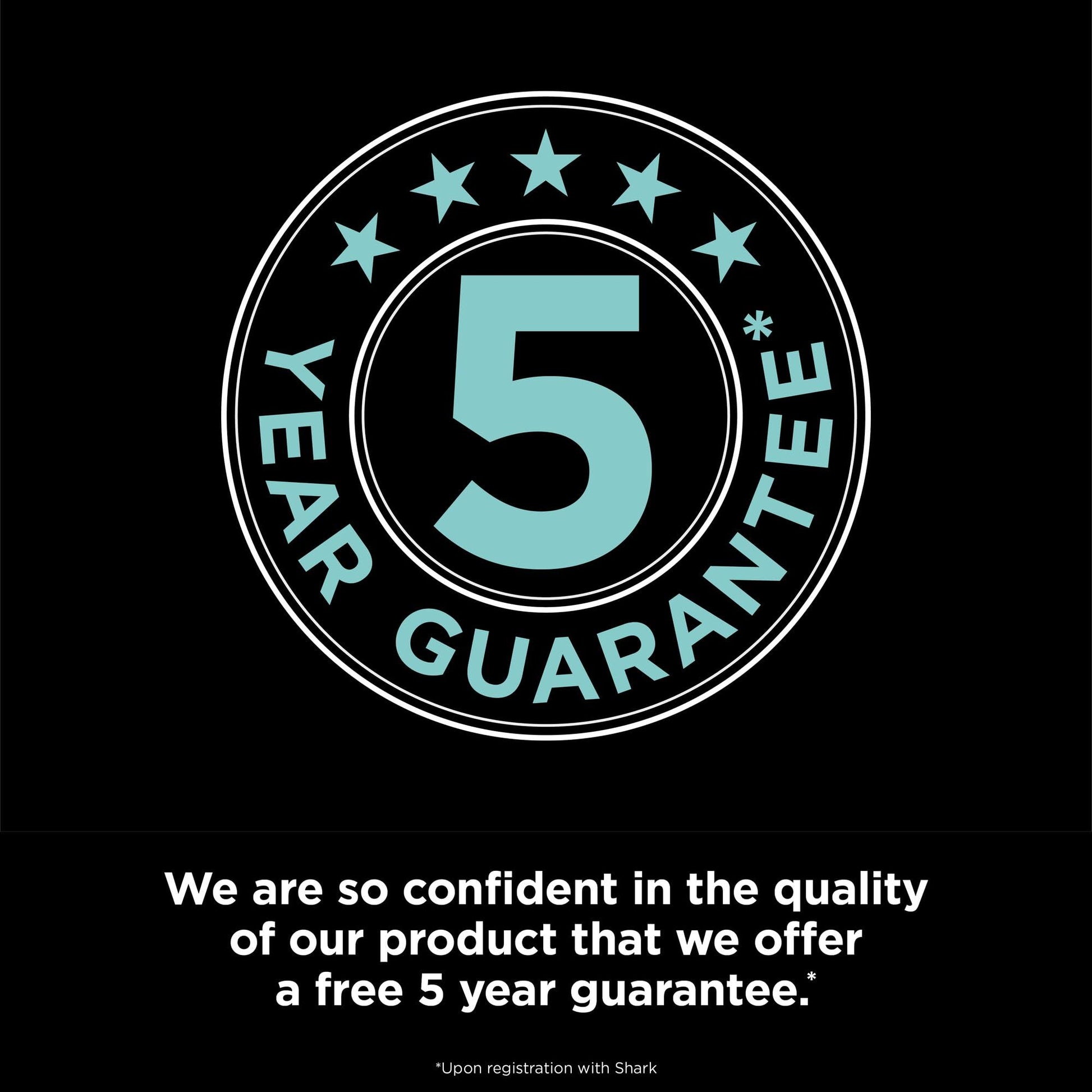 Circular '5‑year guarantee' badge graphic on a black background