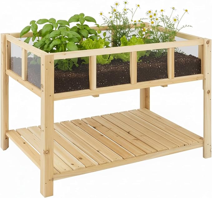 Havers Raised Garden Bed with Transparent Acrylic Panels, Elevated Wooden Raised