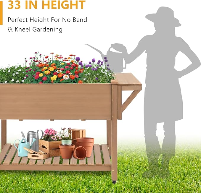Havers Raised Garden Bed with Lockable Wheels Mobile Elevated Wood Planter, Storage