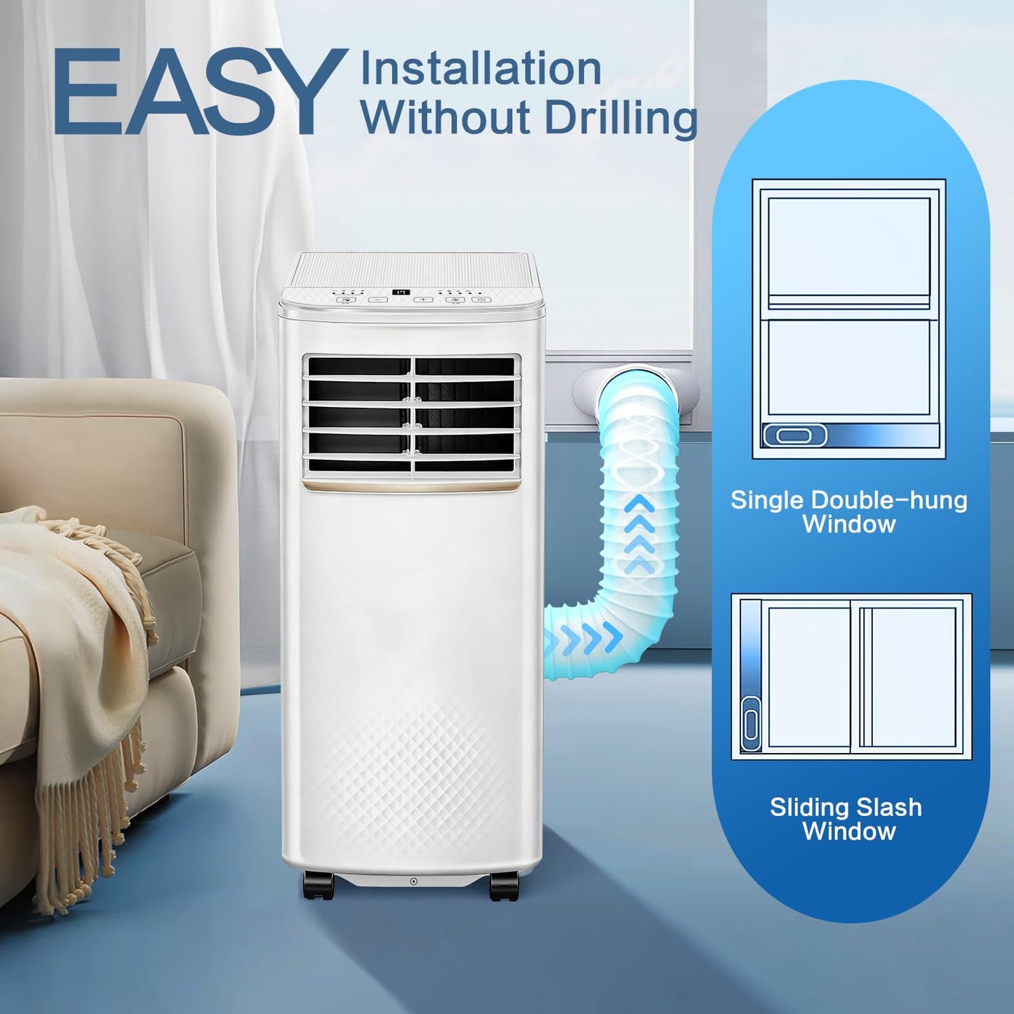 Air Conditioning Unit, 9000 BTU Portable Air Conditioner with 4-in-1 Cooling & Fan & Dehumidifier Function, AC Unit with Digital Display & Remote Control, 24H Timer for Room Up to 25~35 ㎡