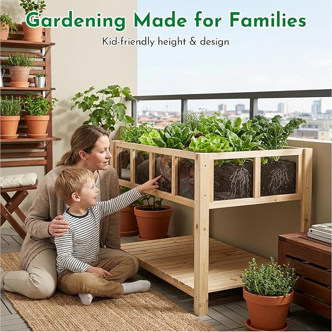 Havers Raised Garden Bed with Transparent Acrylic Panels, Elevated Wooden Raised