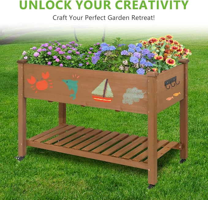 Havers Raised Garden Bed with Legs & Wheels –, Outdoor Elevated Planter Box with