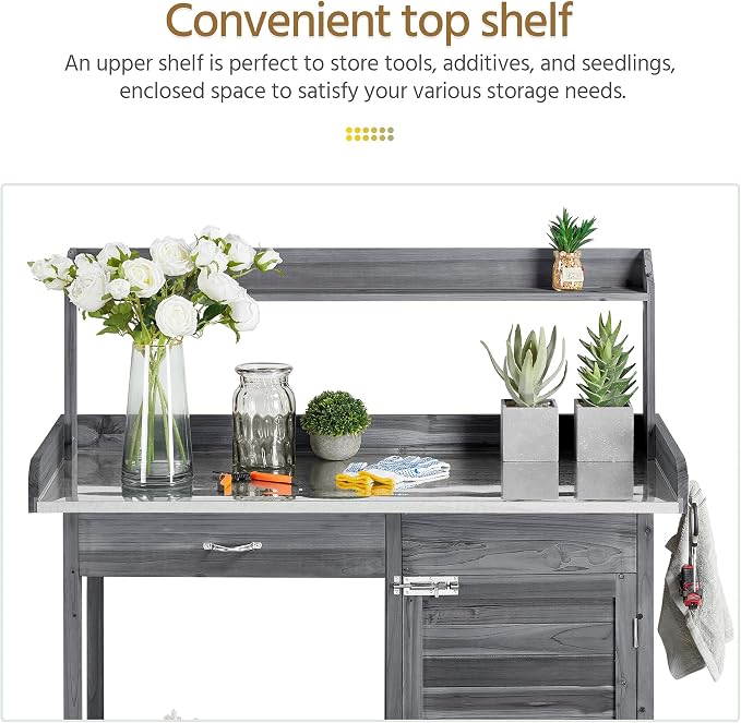 Havers Outdoor Potting Bench Table, Garden Workstation w/Metal