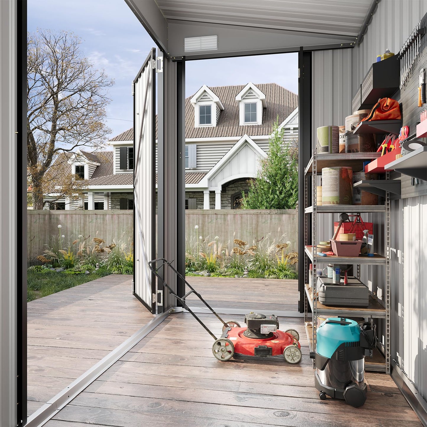 Aoxun 8x4ft Metal Garden Shed Pent Roof, Bike Sheds and Outdoor Storage