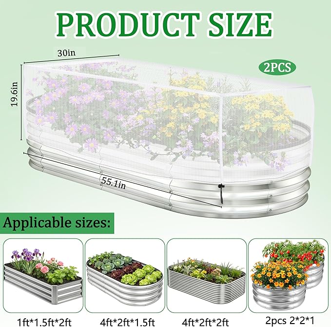 Havers 2 Pack Garden Netting for Raised Beds, 55.1" x 30" x 19.6" Garden Bed Insect