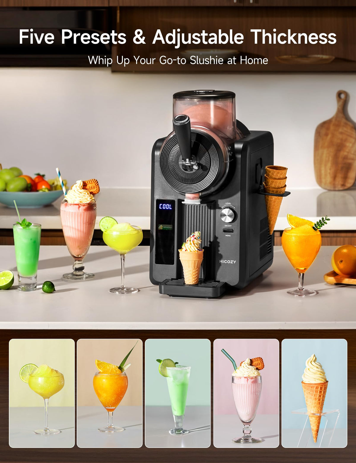 HiCOZY F3 Ice Cream Maker, Slush Machine, No Ice and Blending Needed