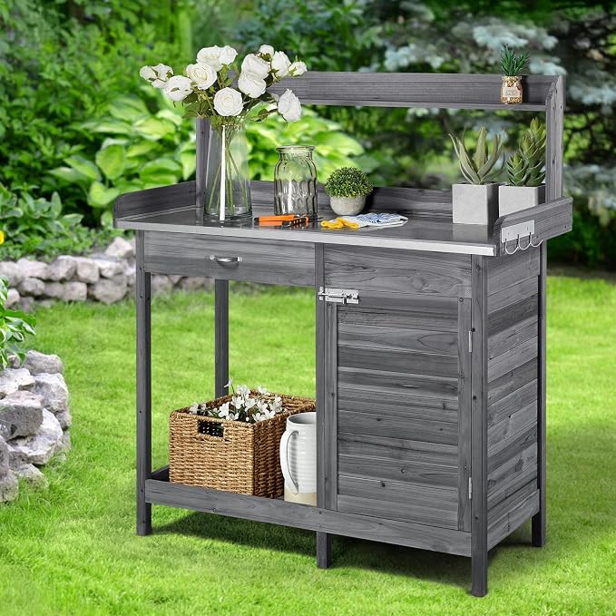 Havers Outdoor Potting Bench Table, Garden Workstation w/Metal