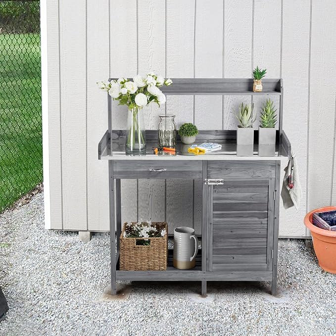 Havers Outdoor Potting Bench Table, Garden Workstation w/Metal