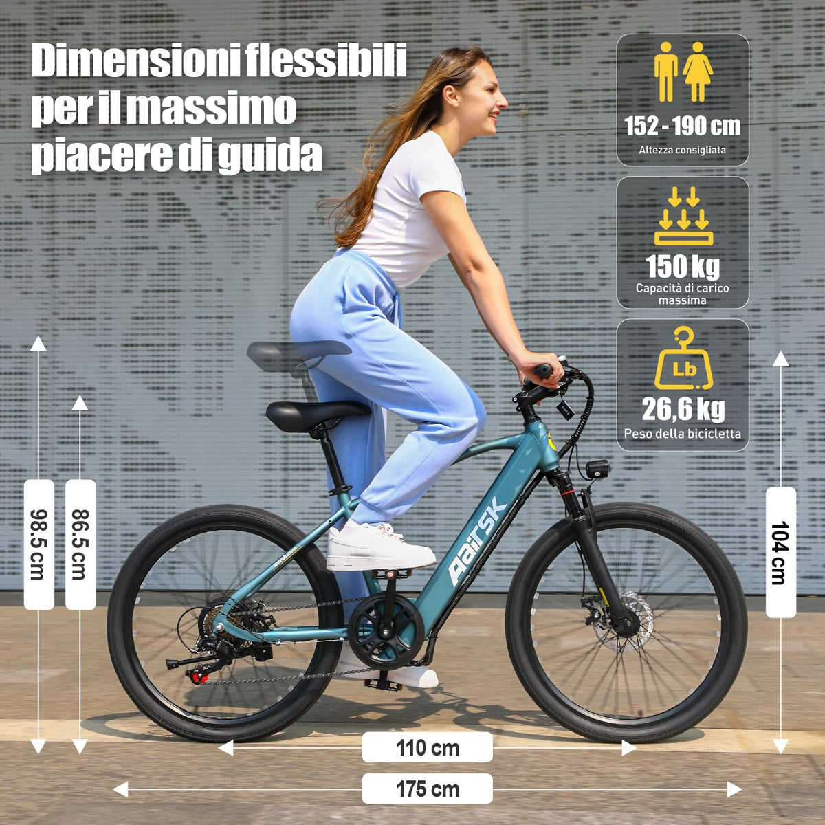 Aairsk GT300 26" Electric Mountain Bike for Adults, 250W Motor, 36V 10Ah Battery, 7-Speed, 40km Range