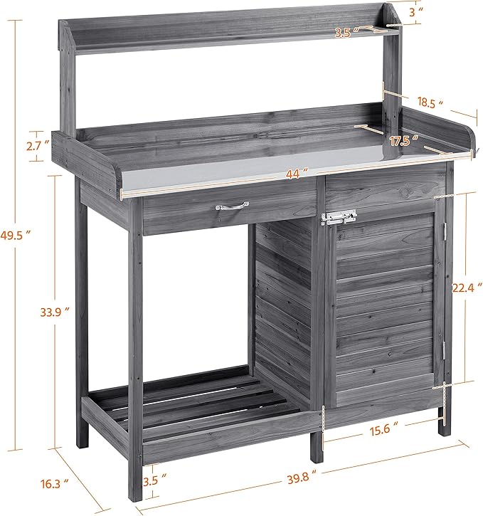 Havers Outdoor Potting Bench Table, Garden Workstation w/Metal