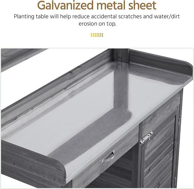 Havers Outdoor Potting Bench Table, Garden Workstation w/Metal