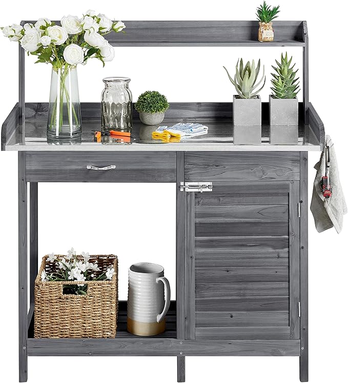 Havers Outdoor Potting Bench Table, Garden Workstation w/Metal