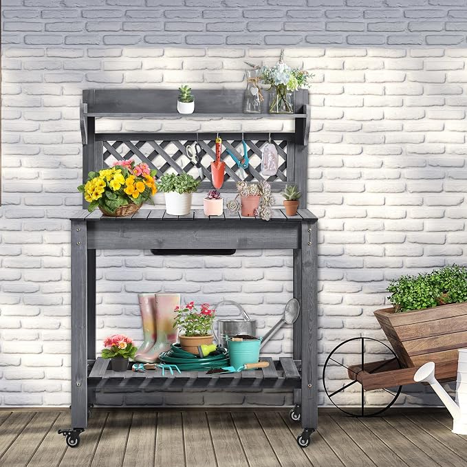 Havers Potting Bench Table Outdoor Garden Potting Table Wooden Workstation