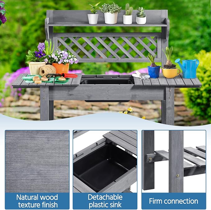 Havers Potting Bench Table Outdoor Garden Potting Table Wooden Workstation