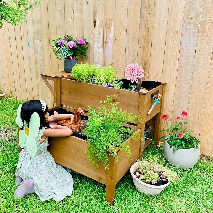Havers 2-Tier Raised Garden Bed with Legs Outdoor Elevated Garden Box, Storage Shelf