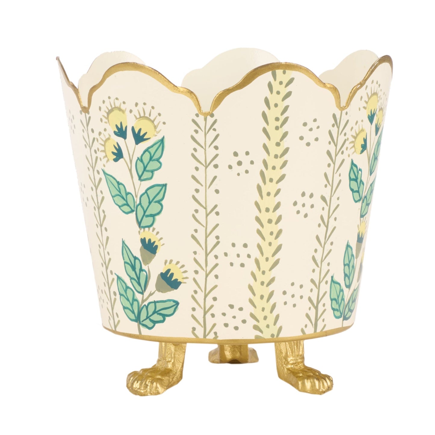 Ivory & Gold Floral Bucket Planter