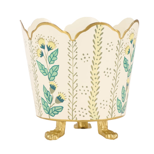 Ivory & Gold Floral Bucket Planter