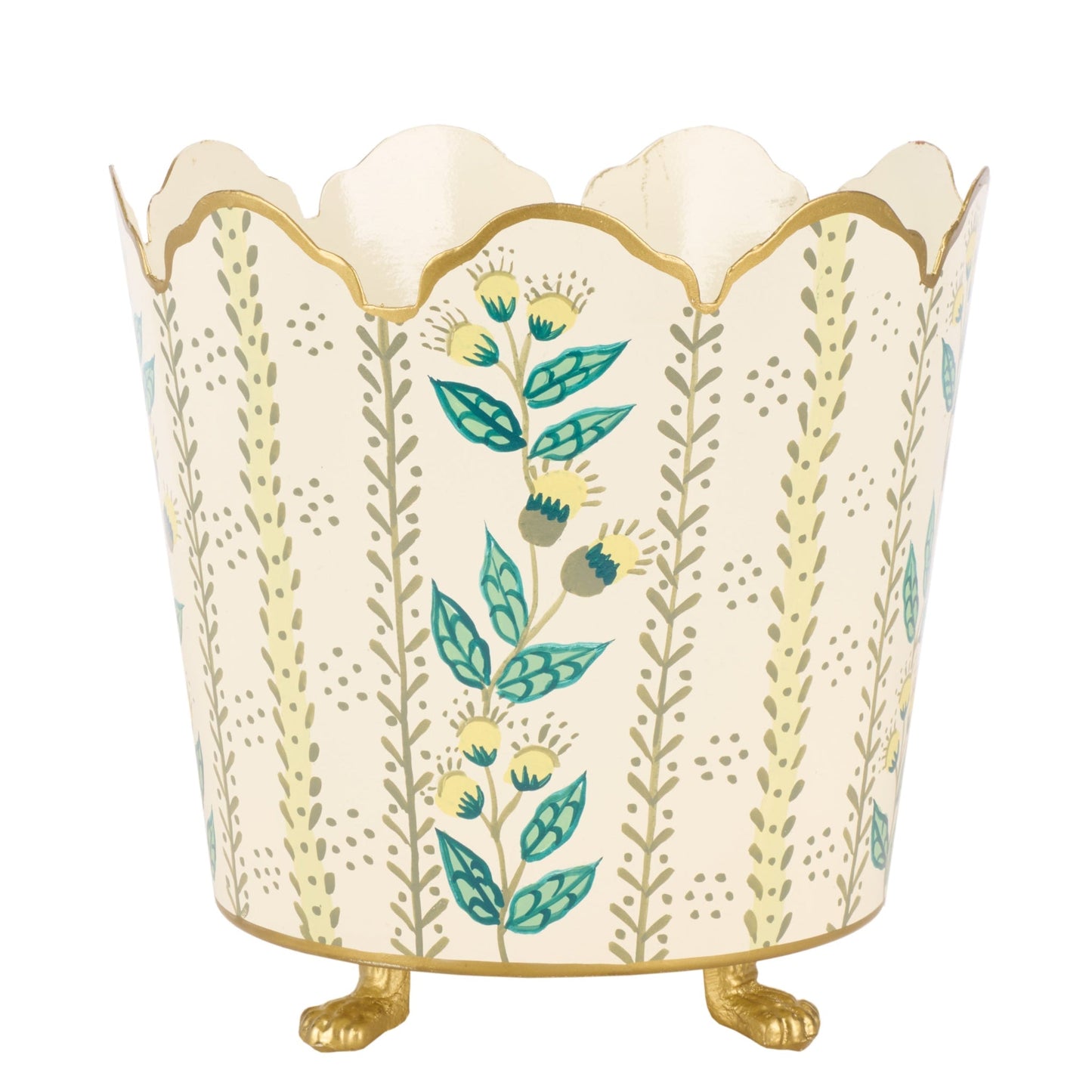 Ivory & Gold Floral Bucket Planter