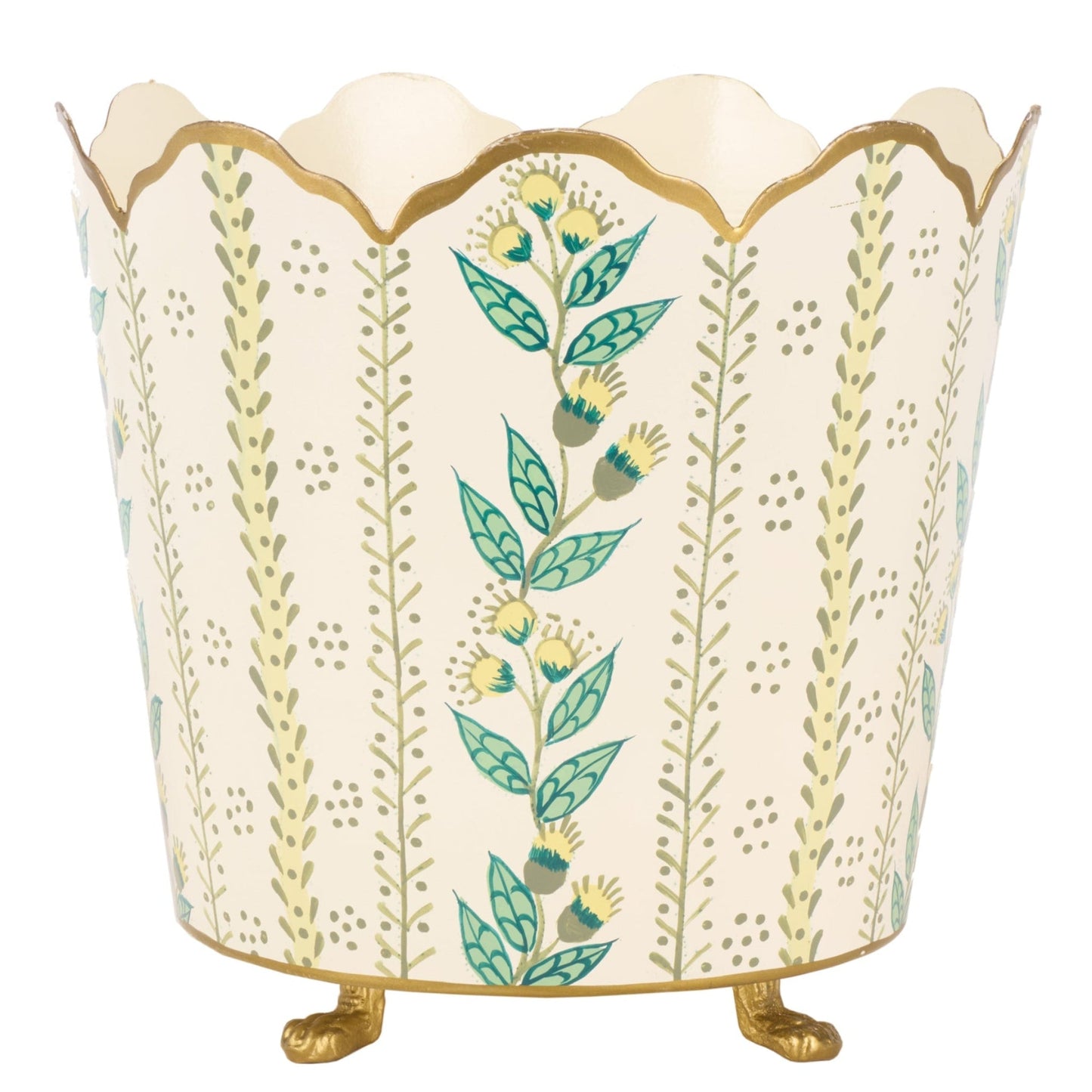 Ivory & Gold Floral Bucket Planter