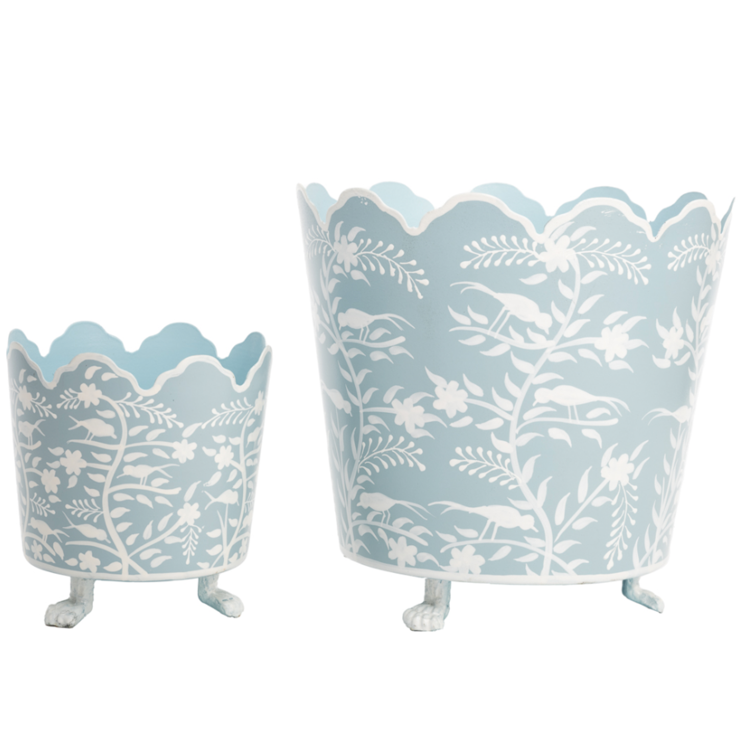 Pale Blue & White Scalloped Footed Planter