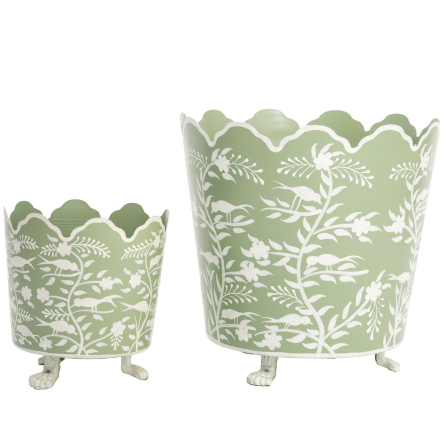 Soft Green & White Scalloped Footed Planter