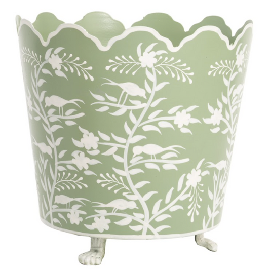 Soft Green & White Scalloped Footed Planter