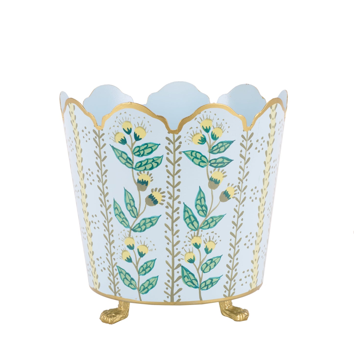 Pale Blue & Gold Floral Bucket Planter - 3 Sizes