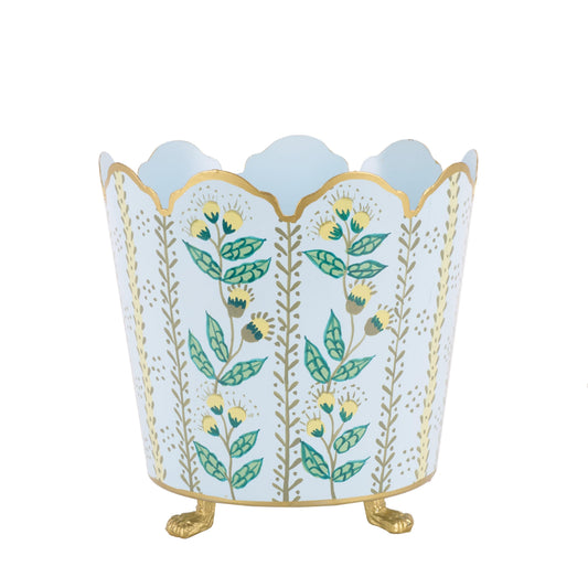 Havers Pale Blue & Gold Floral Ceramic Bucket Planters – Elegant Indoor Planter Cachepot (3 Sizes)