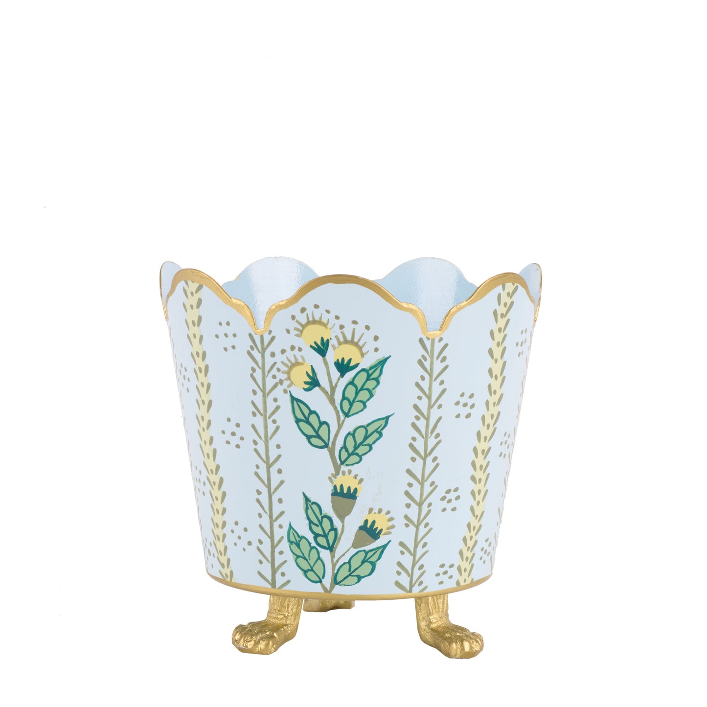 Pale Blue & Gold Floral Bucket Planter - 3 Sizes