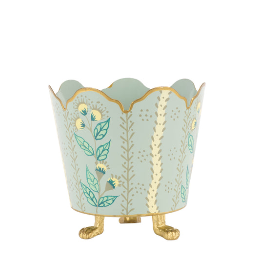 Green & Gold Floral Bucket Planter - 3 Sizes