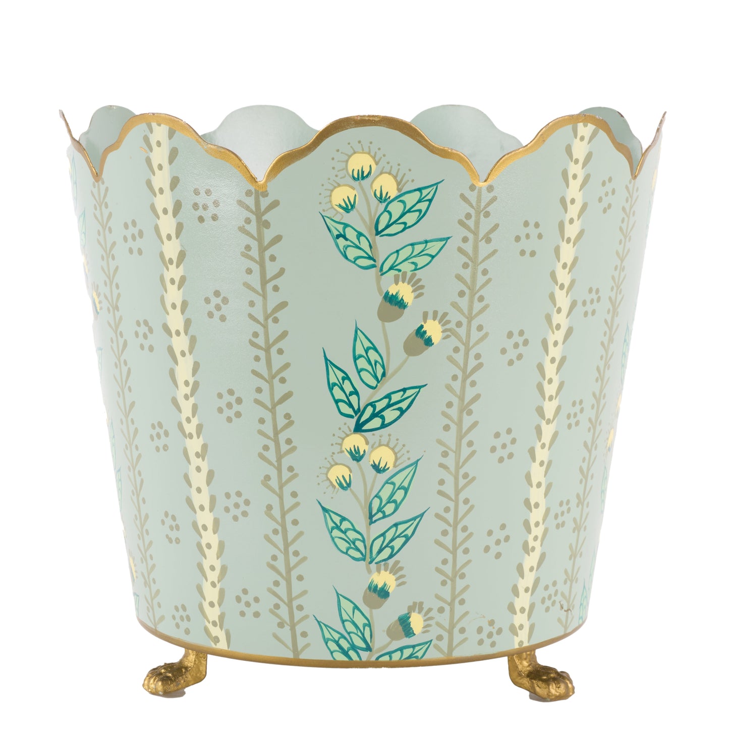Green & Gold Floral Bucket Planter - 3 Sizes