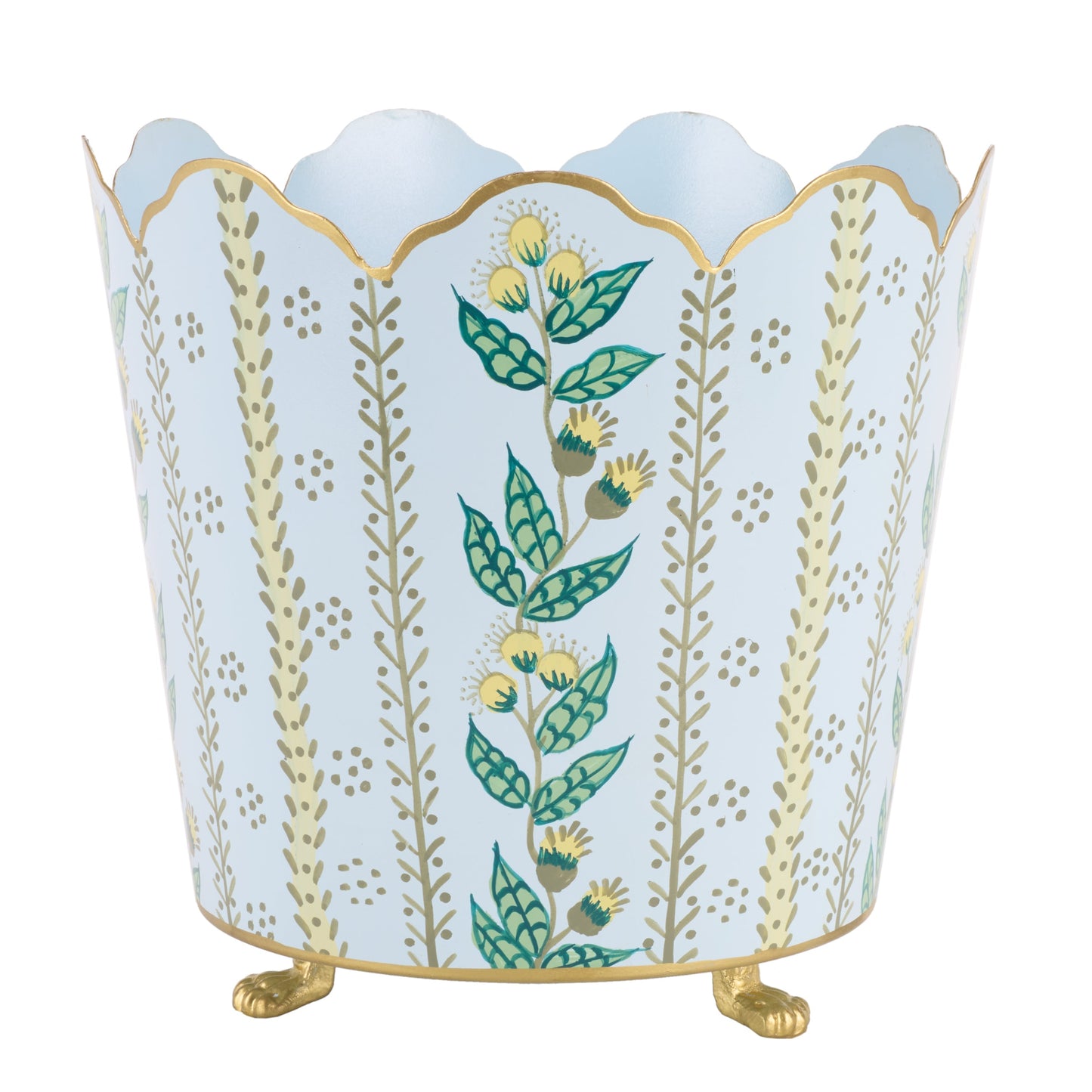 Pale Blue & Gold Floral Bucket Planter - 3 Sizes