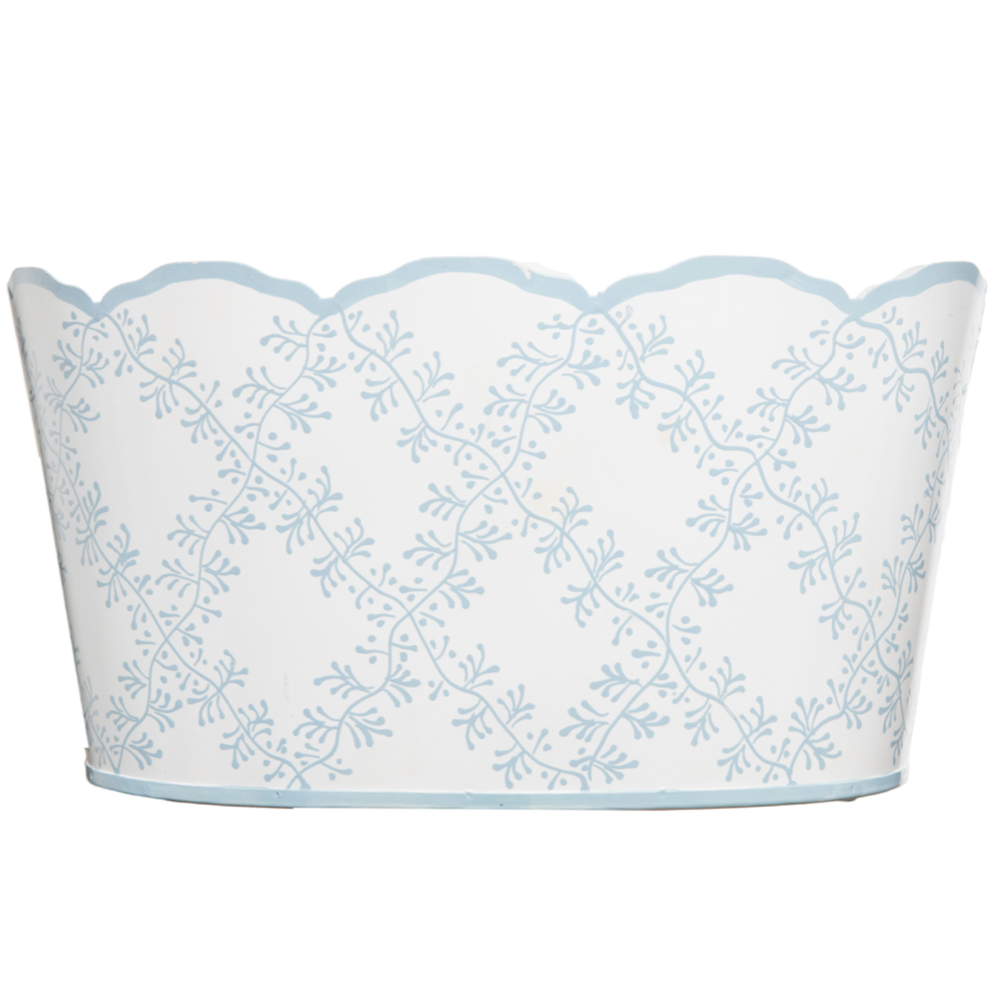 White & Pale Blue Trellis Scalloped Planter