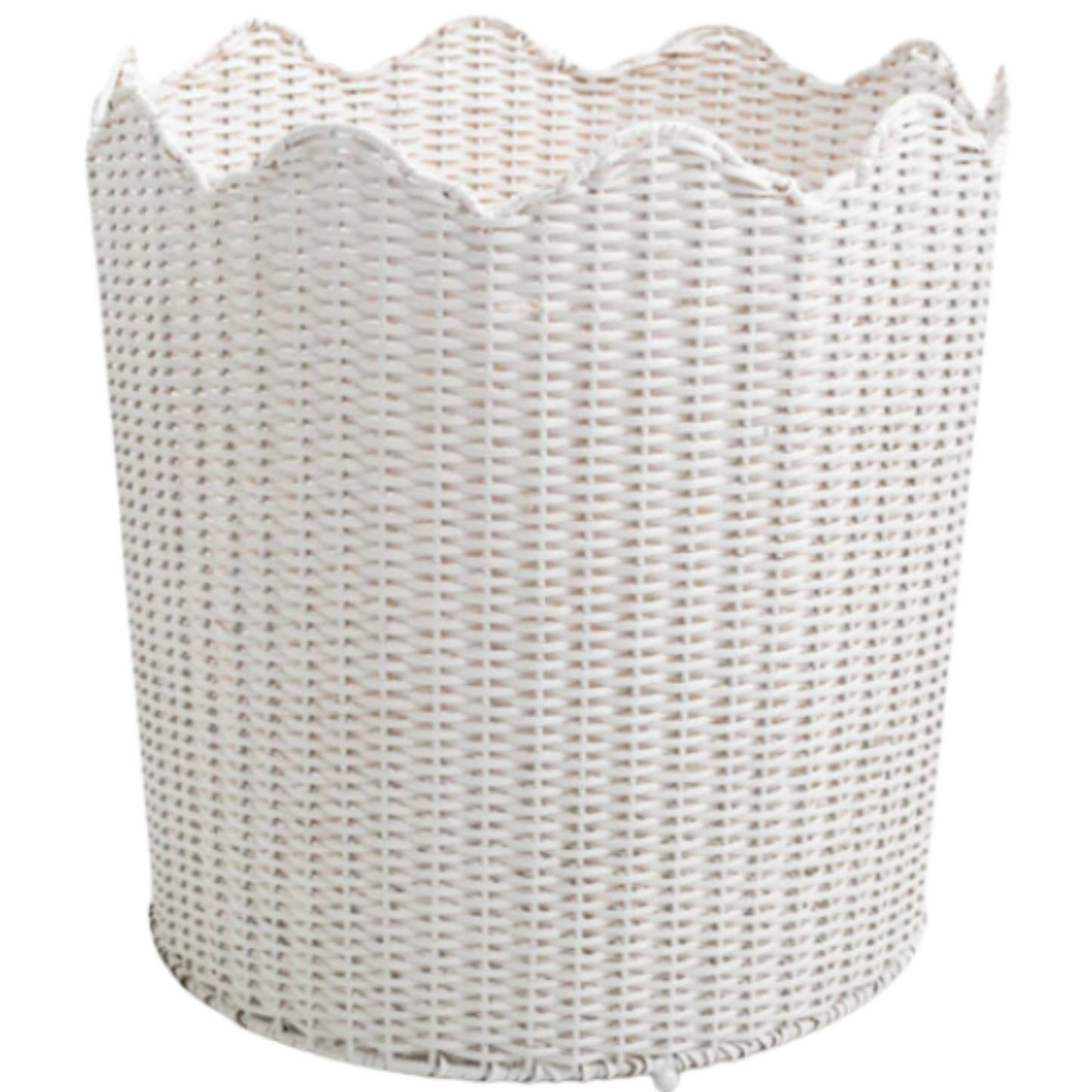 White Scalloped Wicker Floor Planter